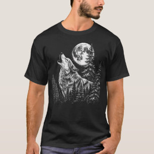 Howling Wolf Moon Forest Silhouette Nature T-Shirt