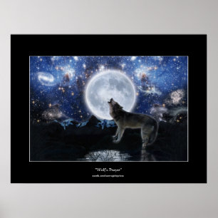 Howling Wolf, Moon & Wilderness Art Poster