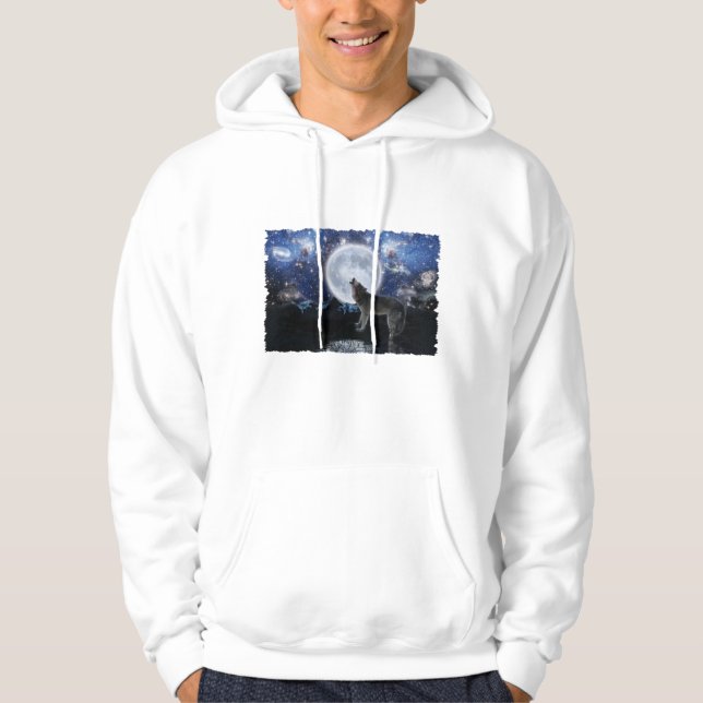Howling Wolf, Moon & Winter Wilderness Hoodie (Front)