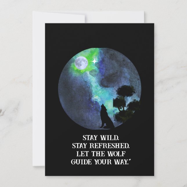 Howling Wolf Moonlight – Mystical Forest Night Wat Invitation (Front)