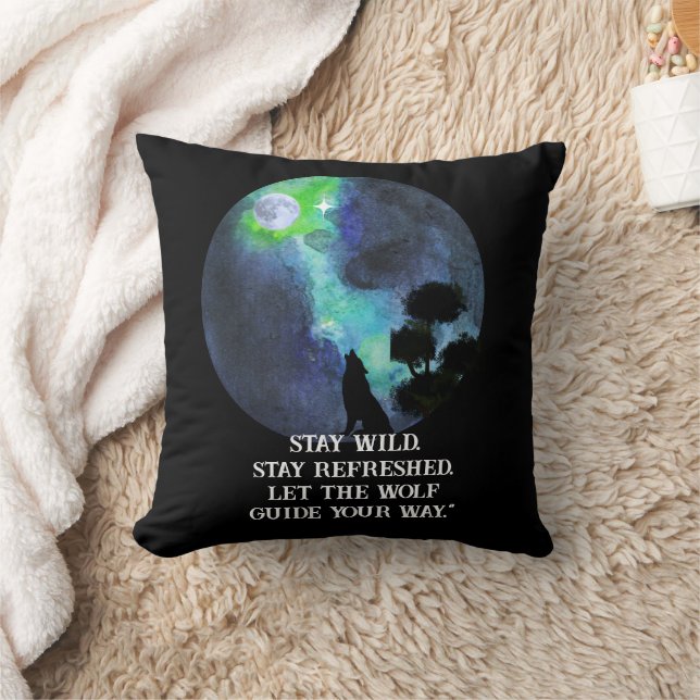 Howling Wolf Moonlight – Mystical Forest Night Wat Throw Pillow (Blanket)