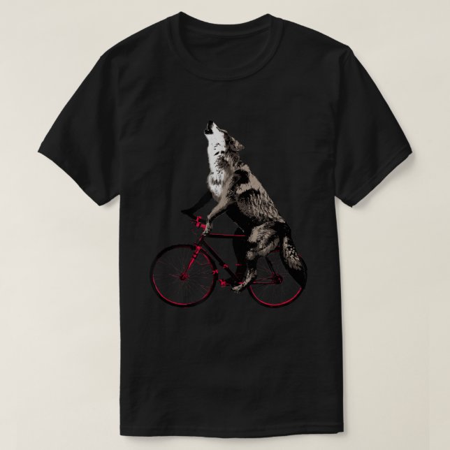 Howling Wolf on Bicycle Design T-Shirt (Design Front)