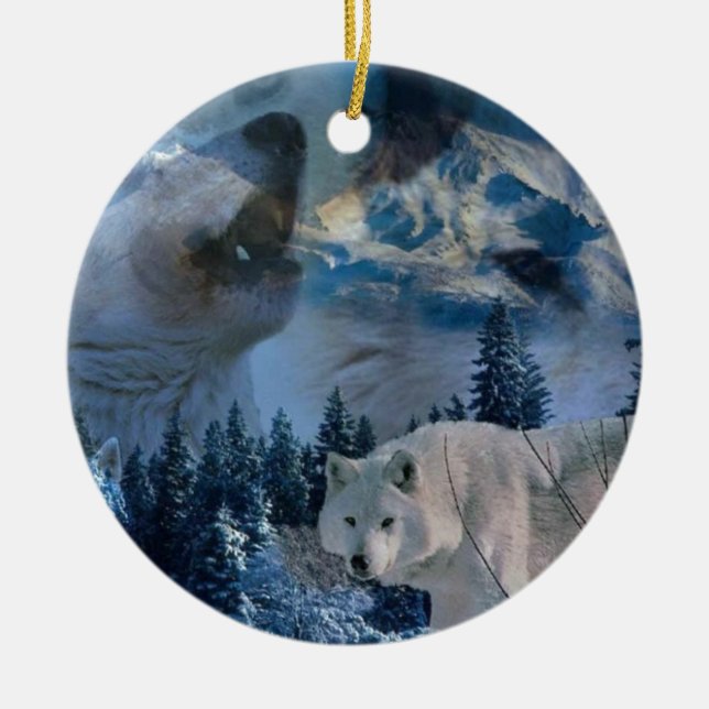Howling Wolf Pack Ceramic Ornament (Front)