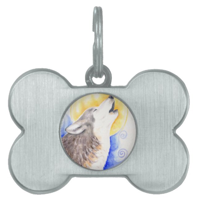 Howling Wolf Pet Name Tag (Front)