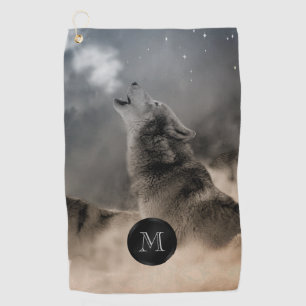Howling Wolf Photo Monogramme Golf Serviette