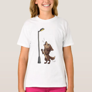 Howling Wolf Pup Under Street Lamp Kids T-Shirt