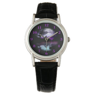 Howling Wolf Purple Grey Sky Water Scene Watch