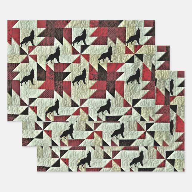 Howling Wolf Quilt Wrapping Paper Sheet (Set)