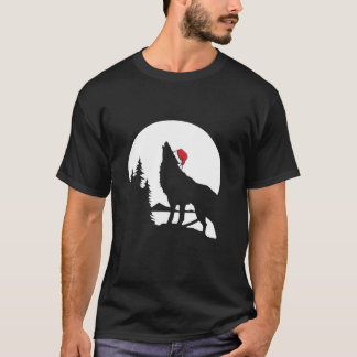 Howling Wolf Santa Hat Christmas Pajama Cool Moon  T-Shirt