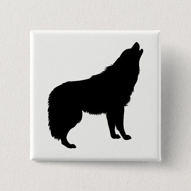 Howling Wolf Silhouette 2 Inch Square Button (Front)