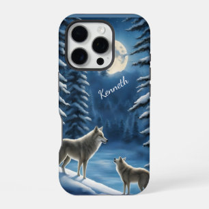 Howling Wolf Silhouette against Moon iPhone 16 Pro Case