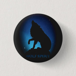 Howling wolf silhouette airbrush night sky 1 inch round button