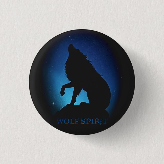 Howling wolf silhouette airbrush night sky  1 inch round button (Front)