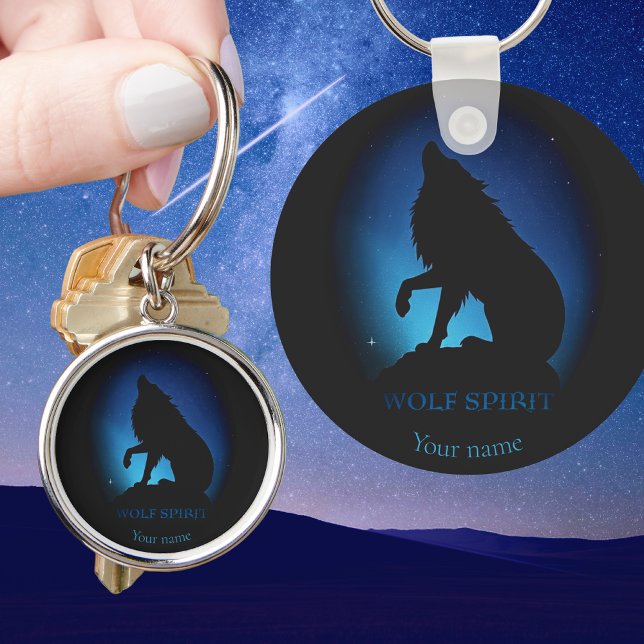 Howling wolf silhouette airbrush night sky  keychain (Creator Uploaded)