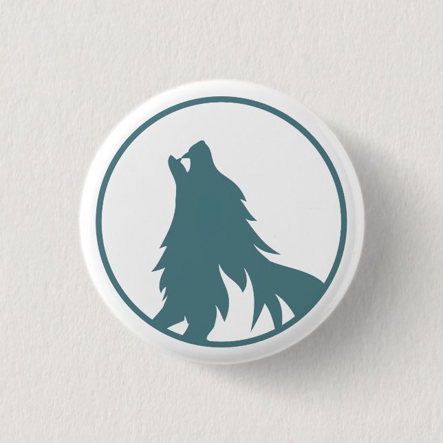 Howling Wolf Silhouette Button Pin (Front)