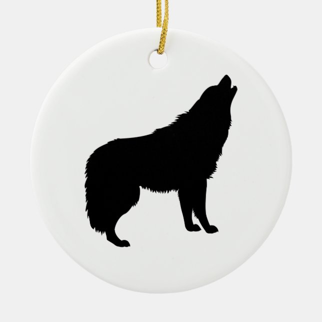 Howling Wolf Silhouette Ceramic Ornament (Front)