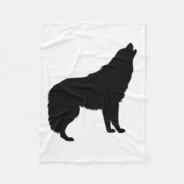Howling Wolf Silhouette Fleece Blanket (Front)
