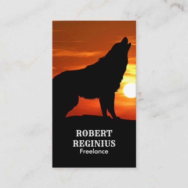 Howling Wolf Silhouette Sunset Business Card (Front)