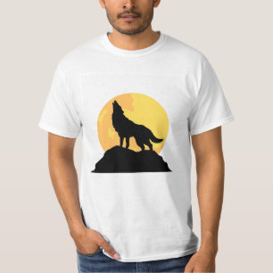 Howling Wolf Silhouette Under Full Moon T-Shirt