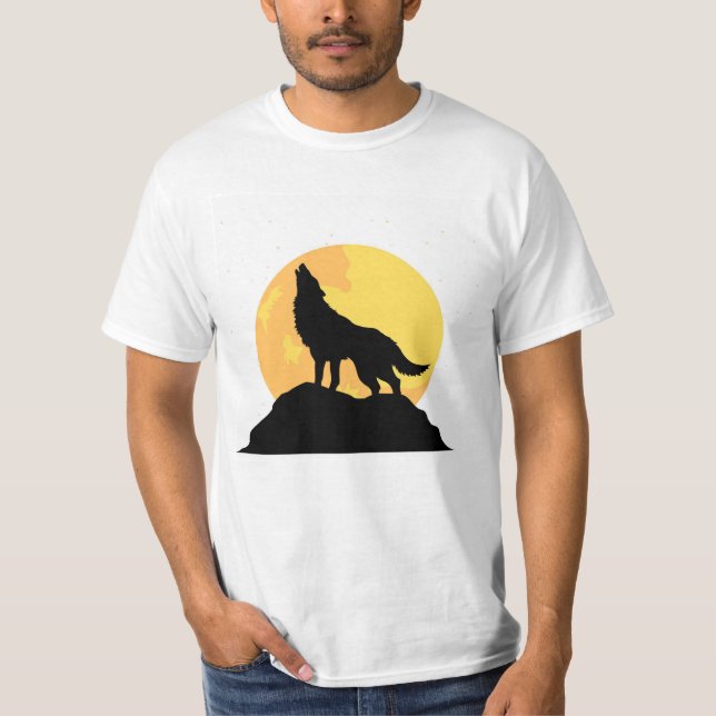  Howling Wolf Silhouette Under Full Moon T-Shirt (Front)