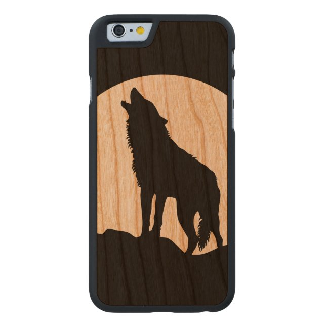 Howling wolf silhouette wood iPhone 6 case Carved Wood iPhone Case (Back)