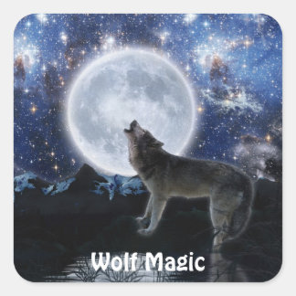 HOWLING WOLF, STARS & MOON Wildlife Stickers