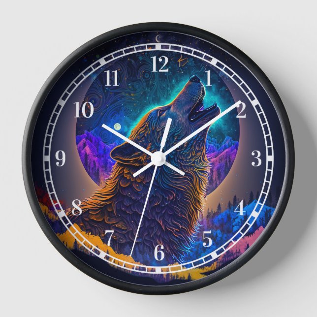 Howling Wolf Surreal Fantasy Clock (Front)