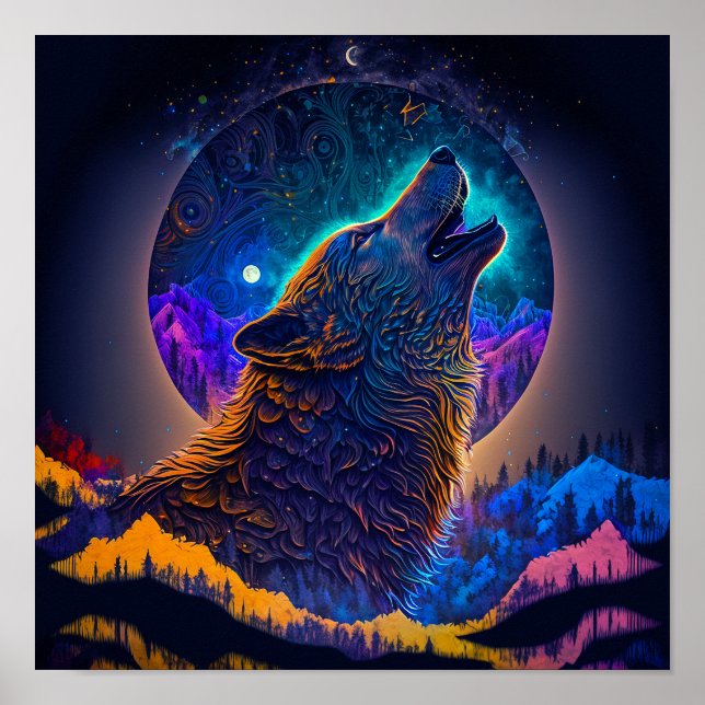 Howling Wolf Surreal Fantasy Poster (Front)