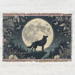 Howling Wolf Tassel Throw Blanket