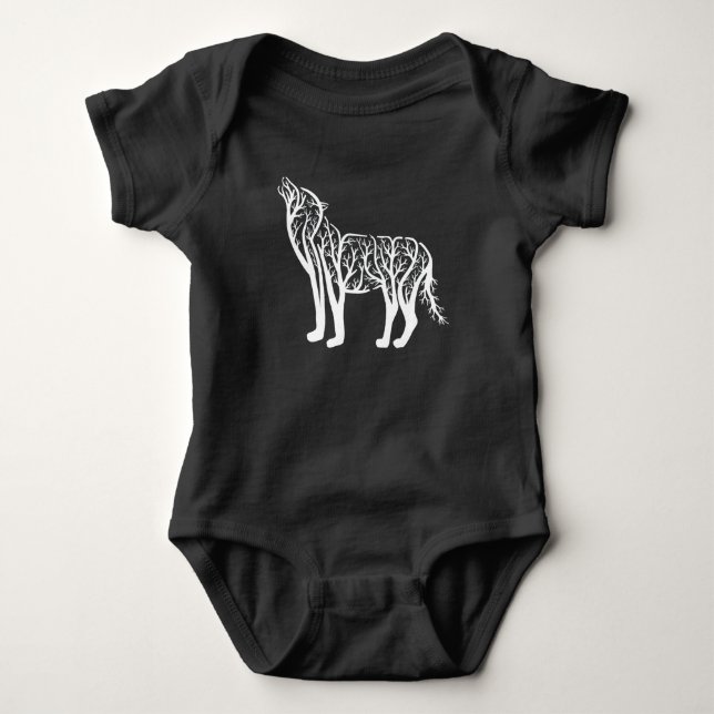 Howling Wolf Tree Art Baby Bodysuit (Front)