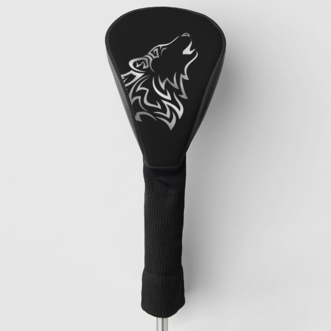 Howling Wolf Tribal  | Black and Silver Golf Head Cover (Front)