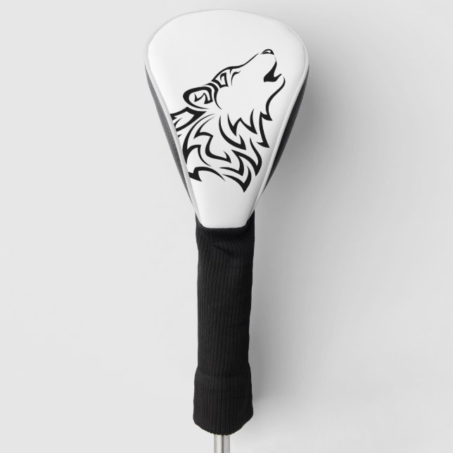 Howling Wolf Tribal | Black and White Golf Head Cover (Front)