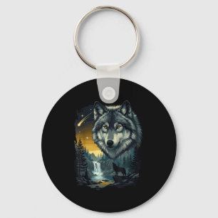 Howling Wolf Waterfall Scene For Nature Lovers And Keychain