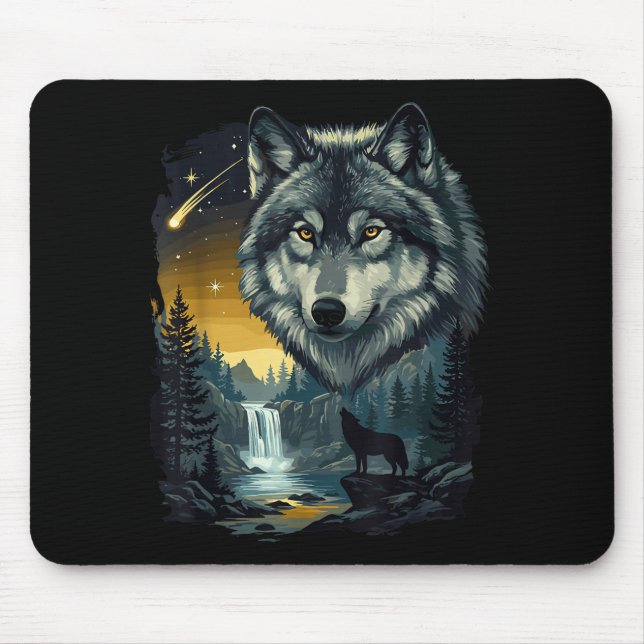 Howling Wolf Waterfall Scene For Nature Lovers And Mouse Pad (Front)