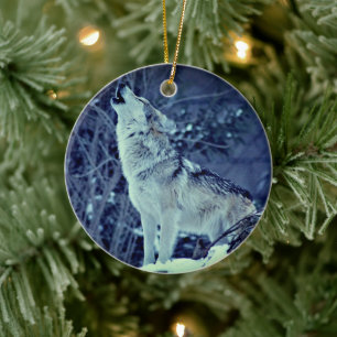 Howling Wolf Winter Forest Ceramic Ornament
