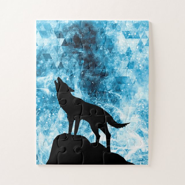 Howling Wolf Winter snowy blue smoke Abstract Jigsaw Puzzle (Vertical)