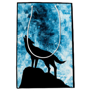 Howling Wolf Winter snowy blue smoke Abstract Medium Gift Bag
