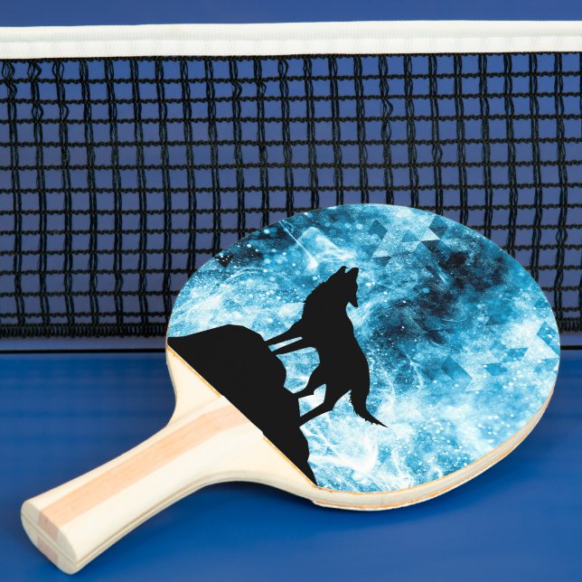 Howling Wolf Winter snowy blue smoke Abstract Ping Pong Paddle (Insitu)