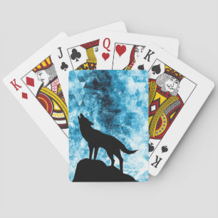 Howling Wolf Winter snowy blue smoke Abstract Playing Cards