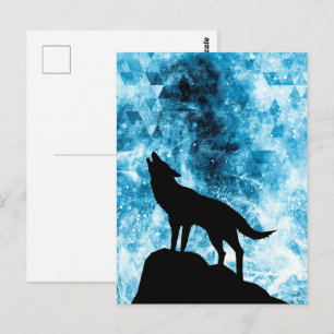 Howling Wolf Winter snowy blue smoke Abstract Postcard
