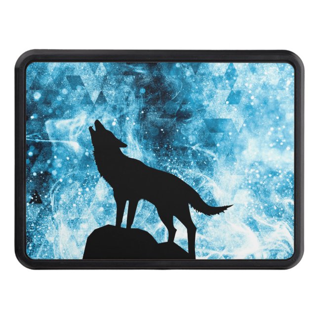 Howling Wolf Winter snowy blue smoke Abstract Trailer Hitch Cover (Front)