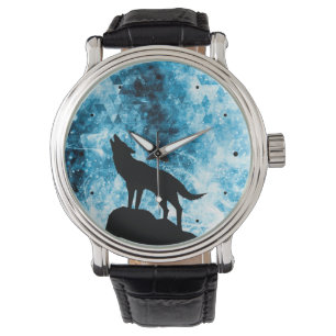 Howling Wolf Winter snowy blue smoke Abstract Watch