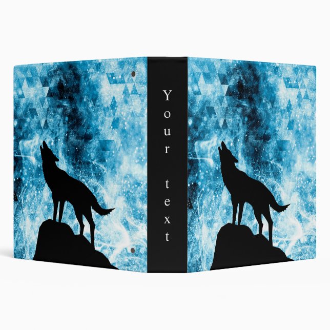 Howling Wolf Winter snowy blue smoke Custom text Binder (Background)
