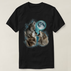 Howling Wolves Full Moon Forest Night Art Tee