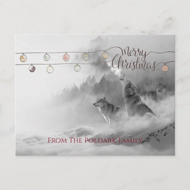Howling wolves In Winter Snow Merry Christmas Holiday Postcard (Front)