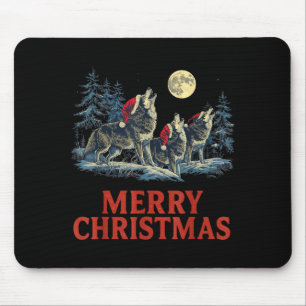 Howling Wolves Merry Christmas Holiday Design Mouse Pad