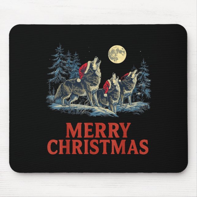 Howling Wolves Merry Christmas Holiday Design  Mouse Pad (Front)