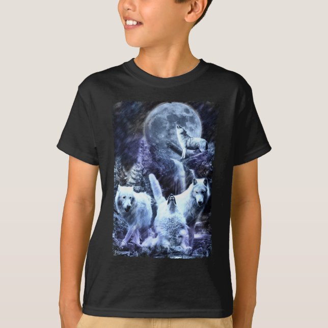 Howling Wolves Winter Forest Animals Wolf T-Shirt (Front)