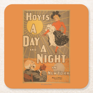 Hoyt's A day and a night in New York City Play Square Paper Coaster
