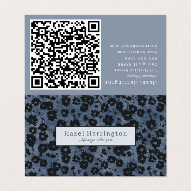 HQ Code Floral moderne Plier Carte de visite bleu  (Extérieur déplié)